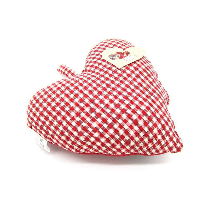 Coeur d'Alsace Rouge rembourré en Tissus brodé Cigognes et Alsace sur fond Vichy