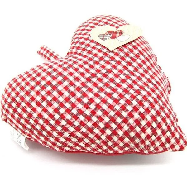 Coeur d'Alsace Rouge rembourré en Tissus brodé Cigognes et Alsace sur fond Vichy