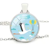 Necklace with pendant with curved glass blue background and stork of Alsace it's a boy