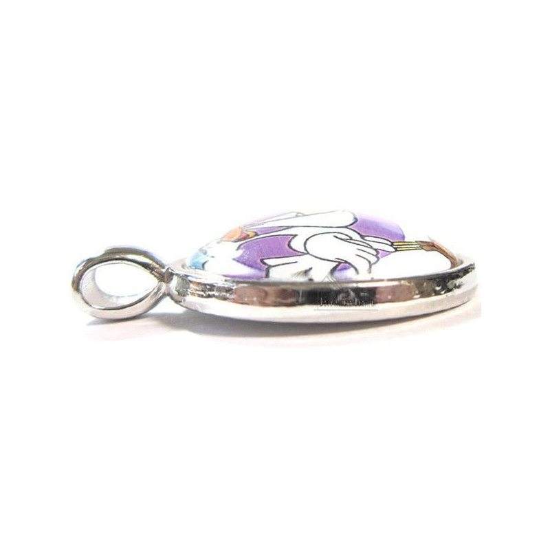 Collier avec Pendentif avec Verre bombé fond Bleu et Cigogne d'Alsace It's a Boy