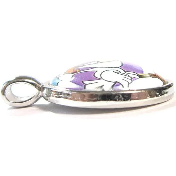 Collier avec Pendentif avec Verre bombé fond Violet et Cigogne d'Alsace