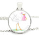Necklace with pendant with curved glass white background and Alsatian stork