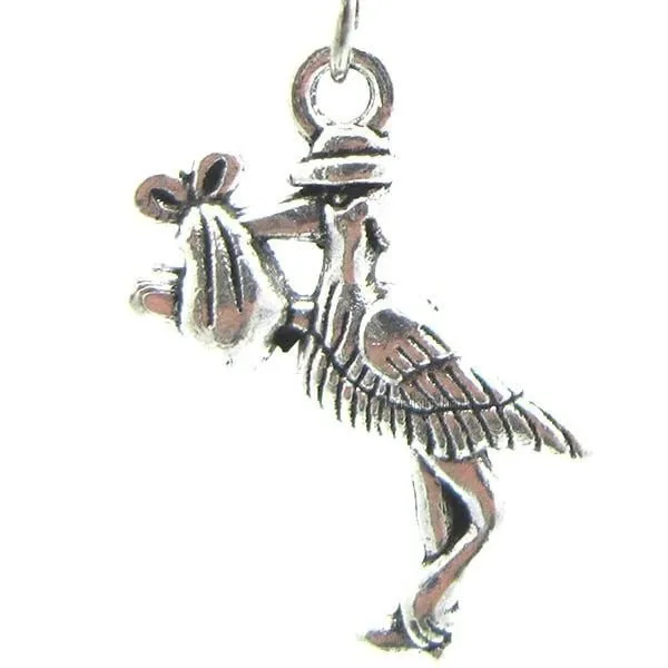 Antique Silver Plated Silver Earring Alsatian Stork Carrying a Baby
