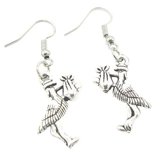 Antique Silver Plated Silver Earring Alsatian Stork Carrying a Baby