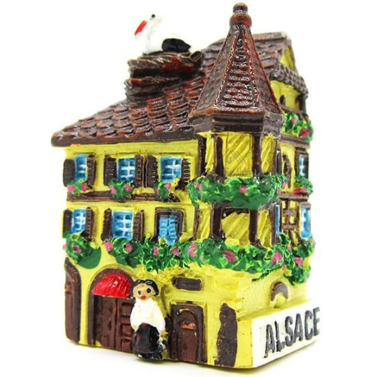 Magnet Décoratif Maison d'Alsace avec Tourelle Jaune