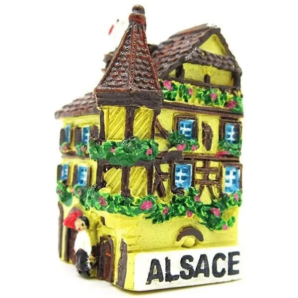 Magnet Décoratif Maison d'Alsace avec Tourelle Jaune