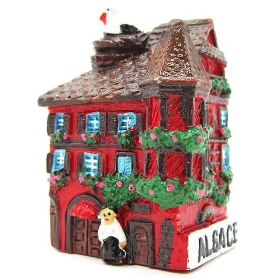 Magnet Décoratif Maison d'Alsace avec Tourelle Rouge