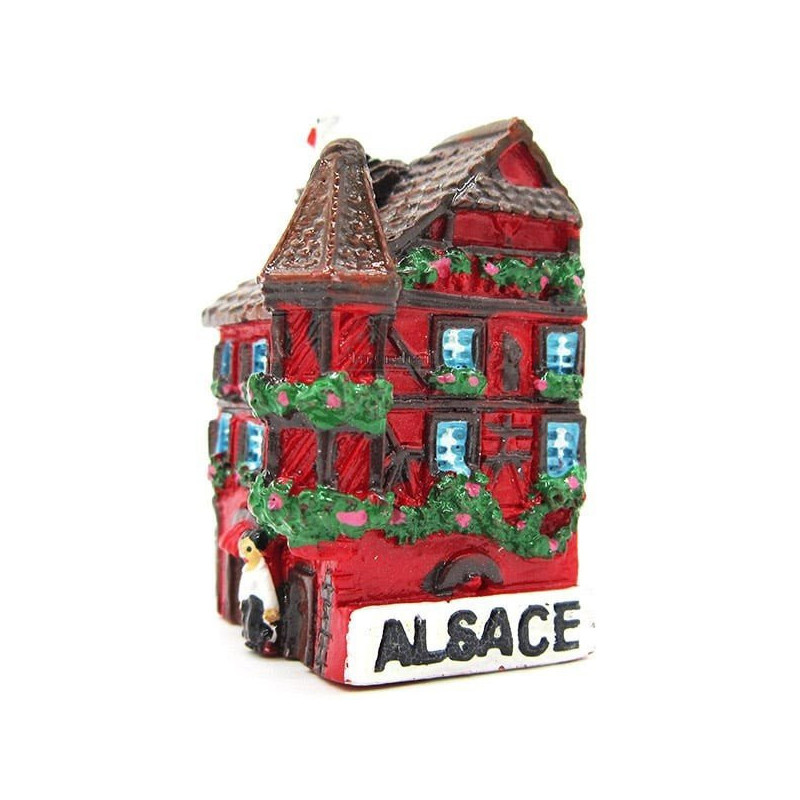 Magnet Décoratif Maison d'Alsace avec Tourelle Rouge