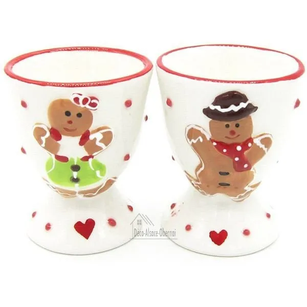 Duo Egg Keramik Maitele und Männele Dekor Lebkuchen Alsace
