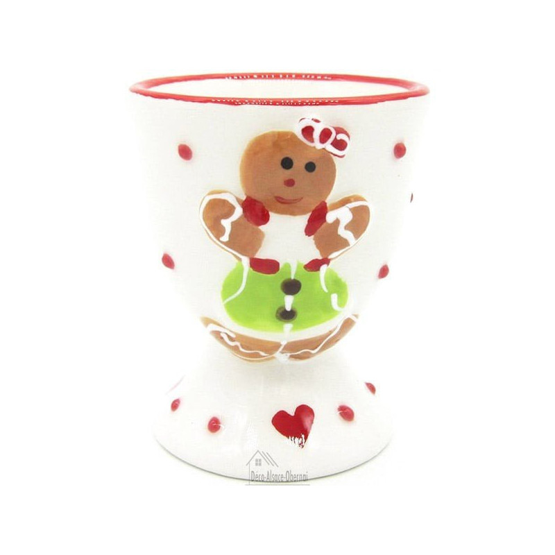 Duo of Maitele and Mannele Ceramic Egg Cups with Alsatian Gingerbread Decor