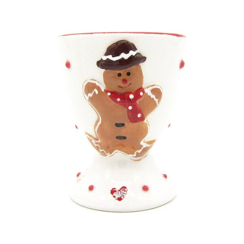 Duo of Maitele and Mannele Ceramic Egg Cups with Alsatian Gingerbread Decor