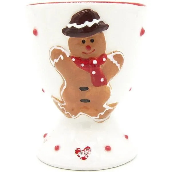 Duo of Maitele and Mannele Ceramic Egg Cups with Alsatian Gingerbread Decor