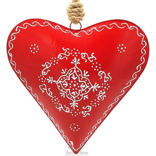 Large Heart of Alsace 27 cm in Red Metal Hand Painted