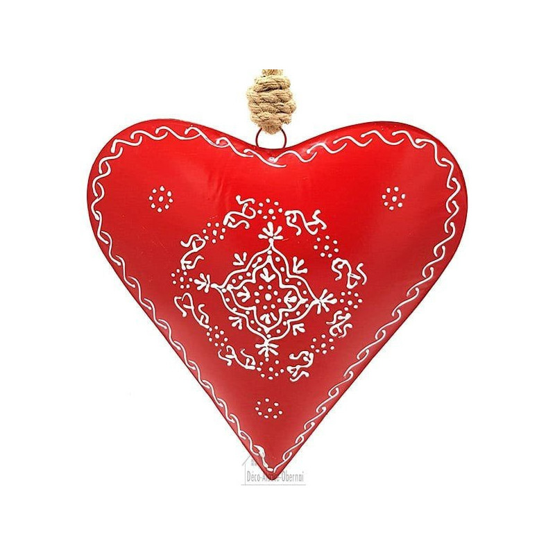 Grand Coeur d'Alsace 27 cm en Métal Rouge peint à la Main
