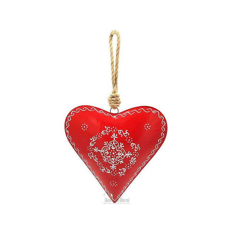 Grand Coeur d'Alsace 27 cm en Métal Rouge peint à la Main