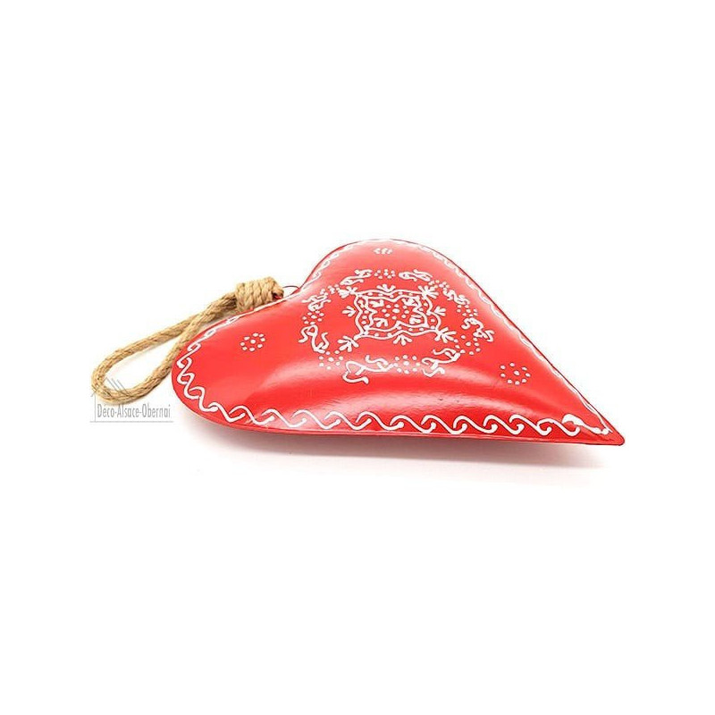 Grand Coeur d'Alsace 27 cm en Métal Rouge peint à la Main