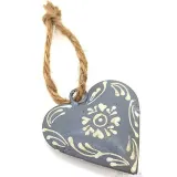Decorative Alsace Heart in Aged Gray Metal Hand Painted