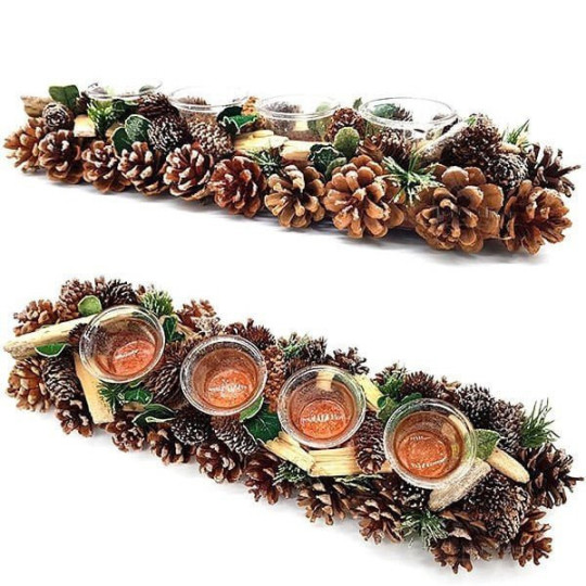 Dekorative Teelicht 45 cm 4 Verrines mit Pine Cone