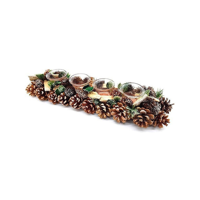 Decorative candle holder 45 cm 4 Verrines with Pine cones