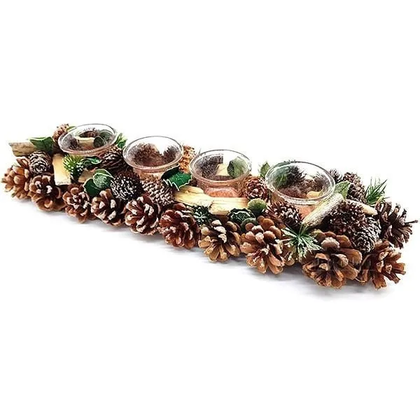 Dekorative Teelicht 45 cm 4 Verrines mit Pine Cone