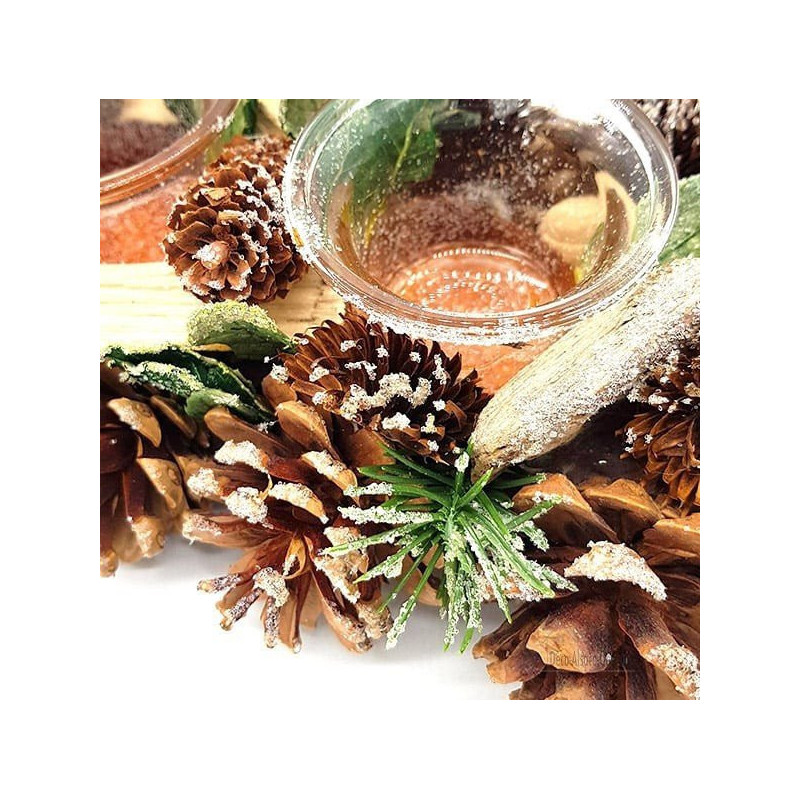 Decorative candle holder 45 cm 4 Verrines with Pine cones