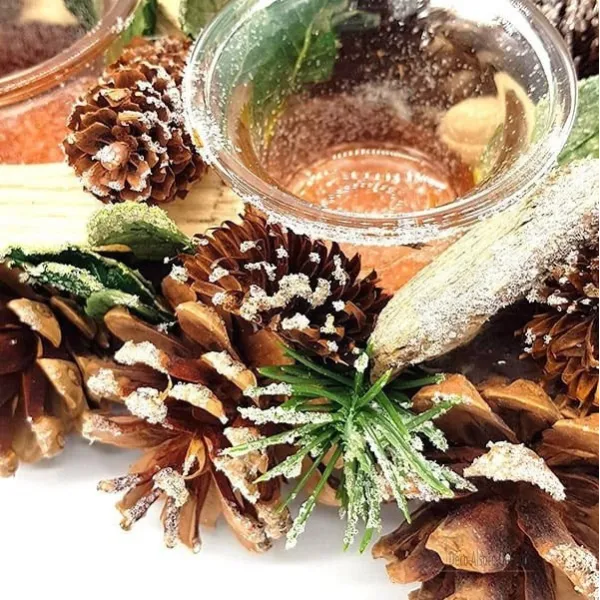 Dekorative Teelicht 45 cm 4 Verrines mit Pine Cone