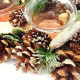 Decorative candle holder 45 cm 4 Verrines with Pine cones