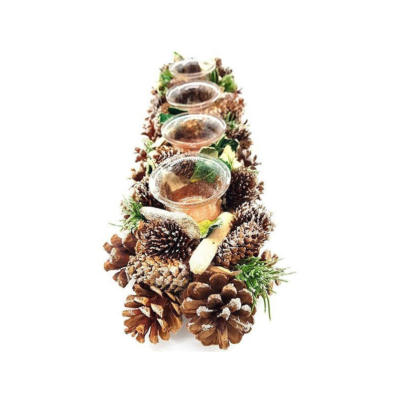 Dekorative Teelicht 45 cm 4 Verrines mit Pine Cone
