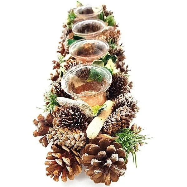 Decorative candle holder 45 cm 4 Verrines with Pine cones