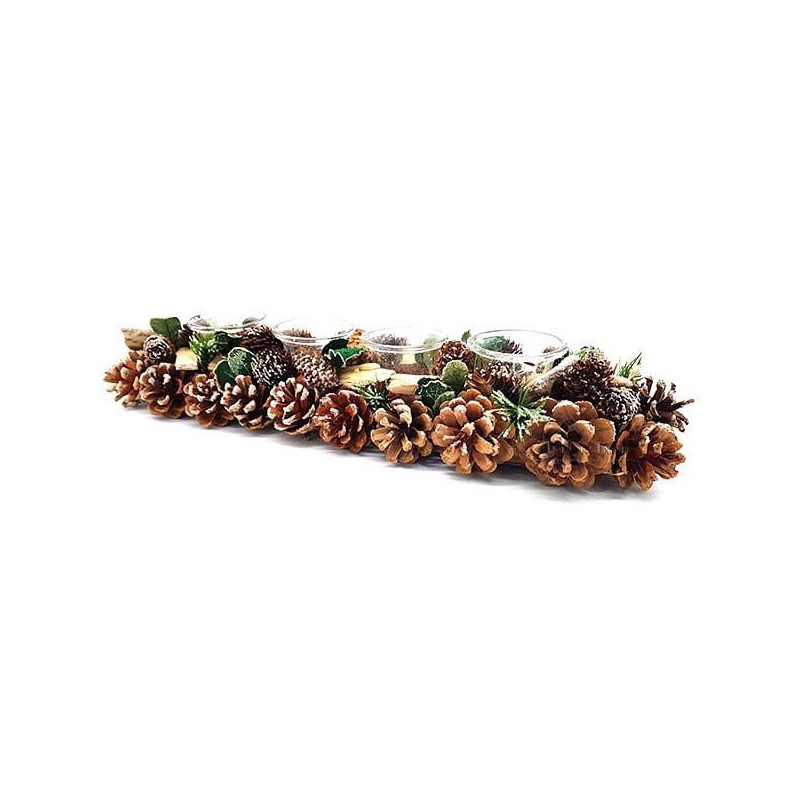 Decorative candle holder 45 cm 4 Verrines with Pine cones
