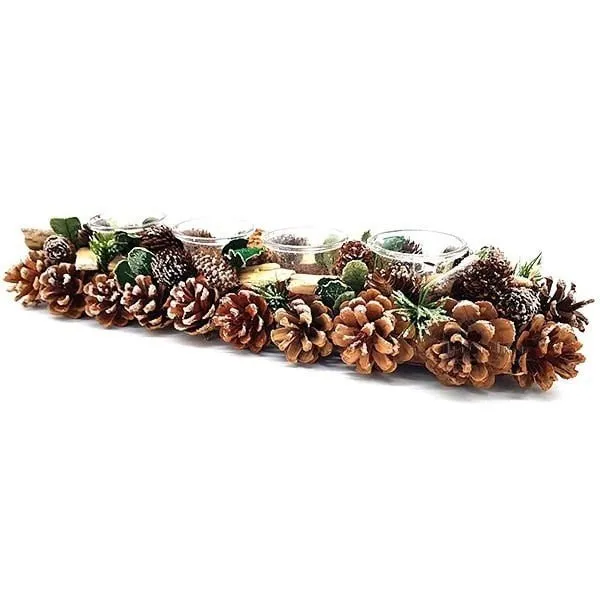 Decorative candle holder 45 cm 4 Verrines with Pine cones