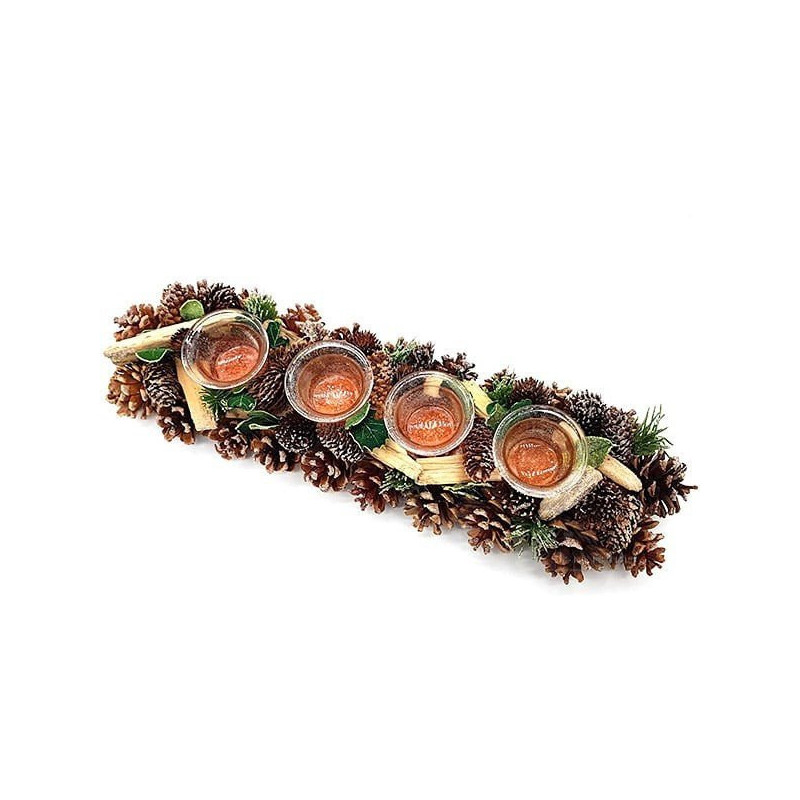Decorative candle holder 45 cm 4 Verrines with Pine cones