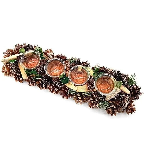 Decorative candle holder 45 cm 4 Verrines with Pine cones