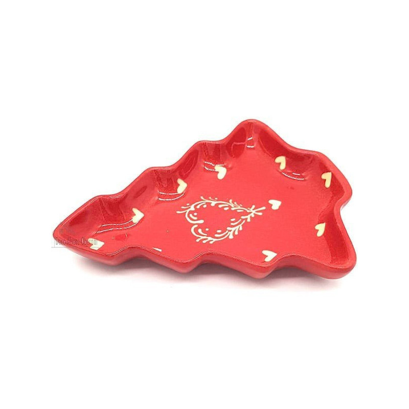 Coupelle forme Sapin de Soufflenheim Rouge décor Coeur Ivoire