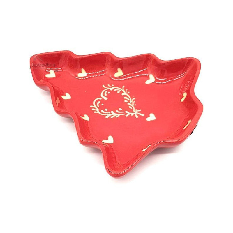 Coupelle forme Sapin de Soufflenheim Rouge décor Coeur Ivoire