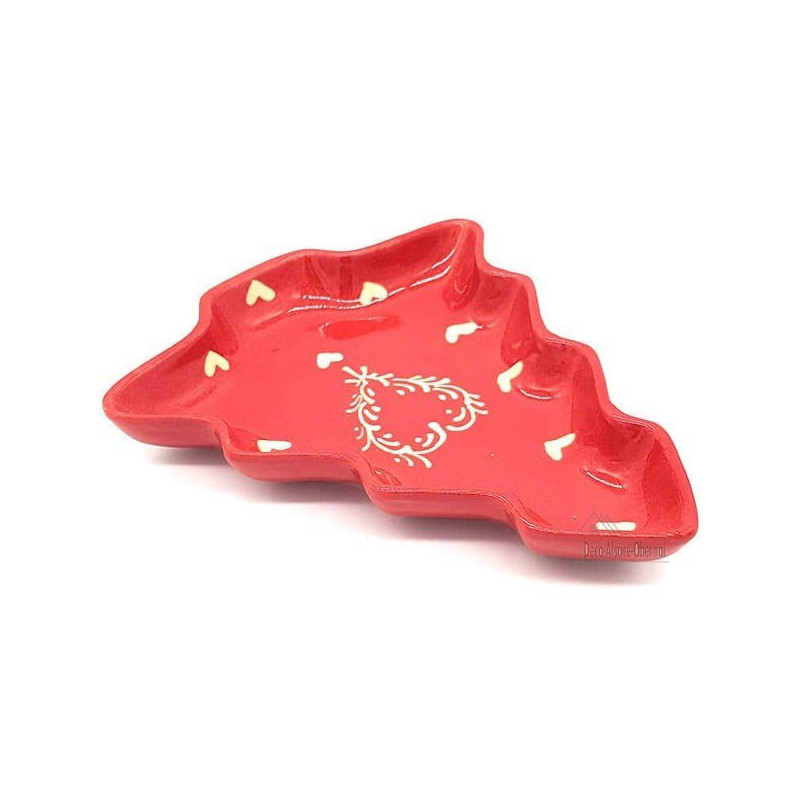 Coupelle forme Sapin de Soufflenheim Rouge décor Coeur Ivoire