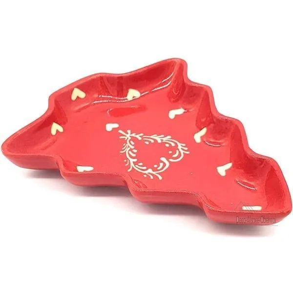 Coupelle forme Sapin de Soufflenheim Rouge décor Coeur Ivoire