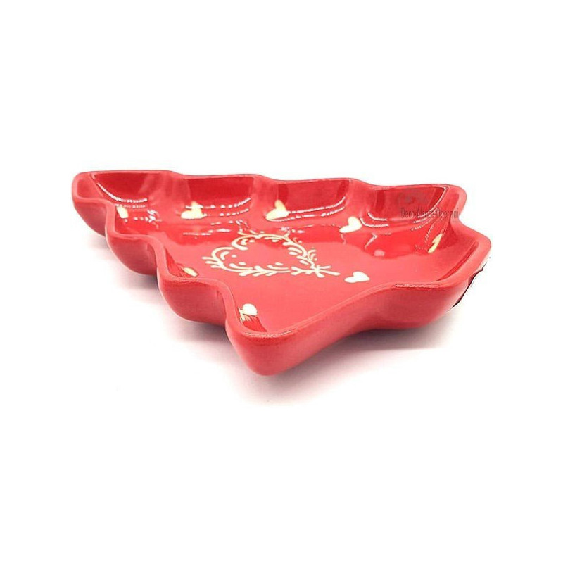 Coupelle forme Sapin de Soufflenheim Rouge décor Coeur Ivoire
