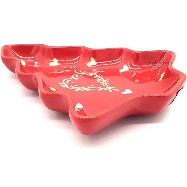 Coupelle forme Sapin de Soufflenheim Rouge décor Coeur Ivoire