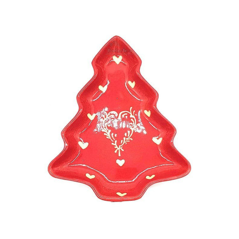 Coupelle forme Sapin de Soufflenheim Rouge décor Coeur Ivoire
