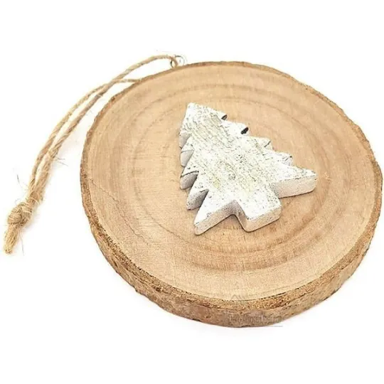 Rondin de Bois Décoratif avec Sapin de Noël en Métal à suspendre