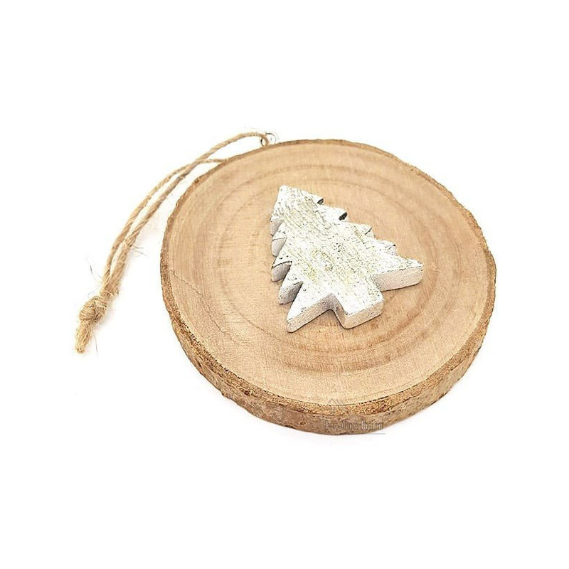 Decorative Wood Log with Hanging Metal Christmas Tree