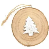 Rondin de Bois Décoratif avec Sapin de Noël en Métal à suspendre