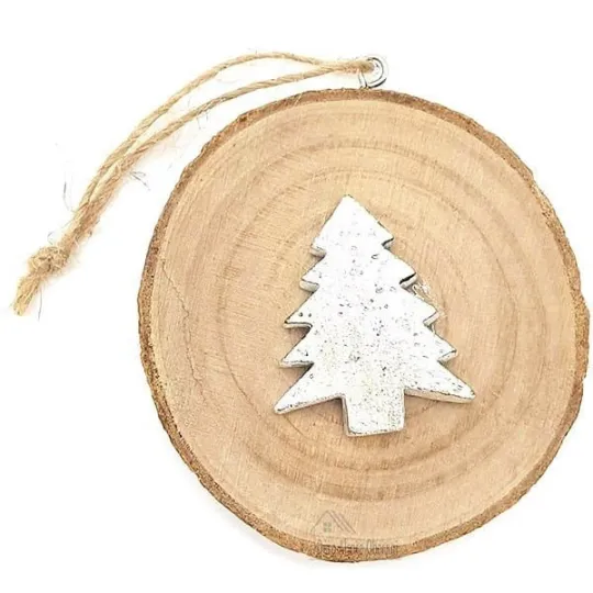 Rondin de Bois Décoratif avec Sapin de Noël en Métal à suspendre
