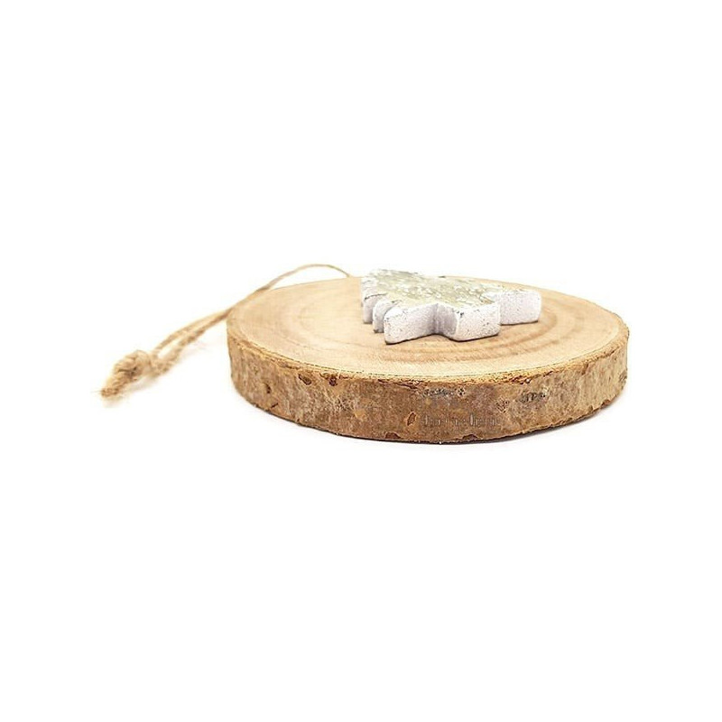 Decorative Wood Log with Hanging Metal Christmas Tree