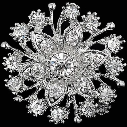 Broche Fantaisie argentée forme Fleurs sertie de Strass