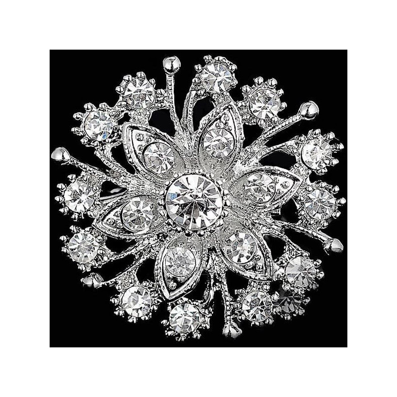 Silver fancy flower shape brooch set with rhinestones