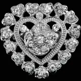 Broche Fantaisie argentée forme de Coeur sertie de Strass
