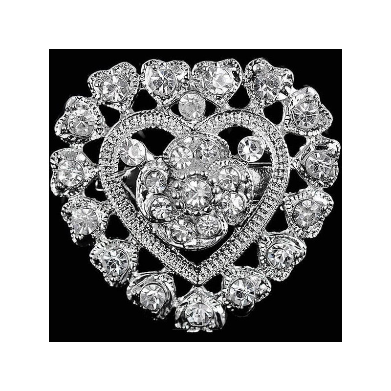 Fancy Silber Brosche geformt gekräuseltes Herz Strass