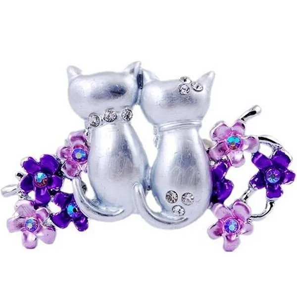 Fancy Silber Brosche doppelte Form Chat zurück Set mit Strass